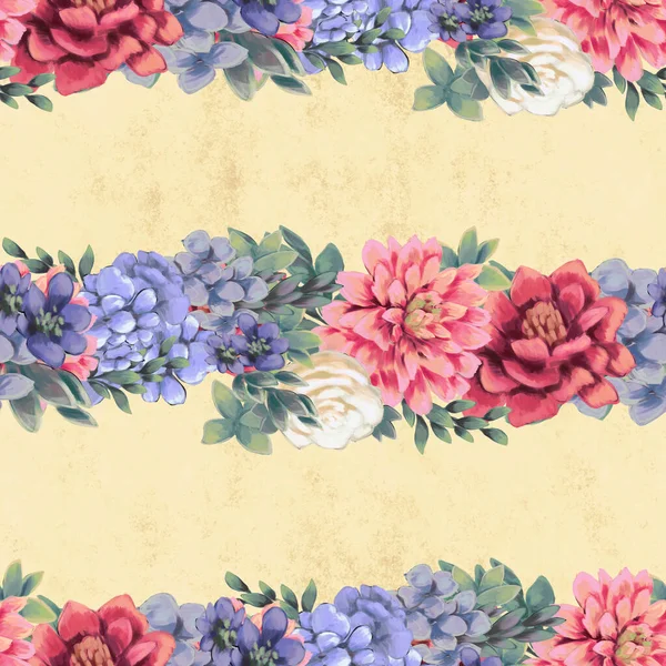 Watercolor floral seamless pattern. Hand painted flowers, greeting card template or wrapping paper — Stock Photo, Image