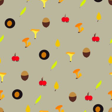 Böğürtlen, meşe palamudu, kozalak, mantar, dallı ve yapraklı sonbahar vektörü..