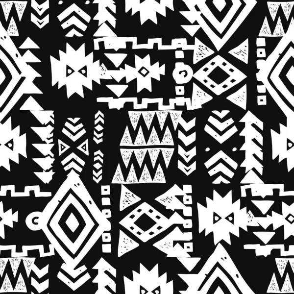 Patrón étnico sin costuras. vector tribal abstracto fondo monocromo — Vector de stock