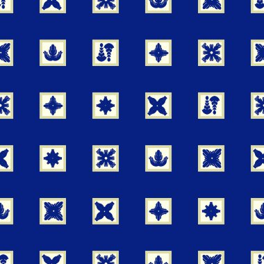 Vektör döşeme deseni, Lizbon çiçek Mozaik, Akdeniz sorunsuz lacivert süsleme