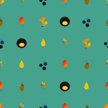 Böğürtlen, meşe palamudu, kozalak, mantar, dallı ve yapraklı sonbahar vektörü..