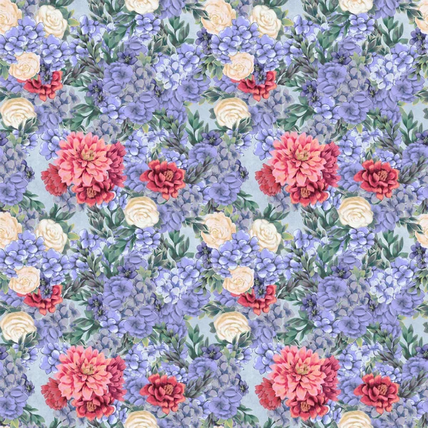 Watercolor floral seamless pattern. Hand painted flowers, greeting card template or wrapping paper — Stock Photo, Image