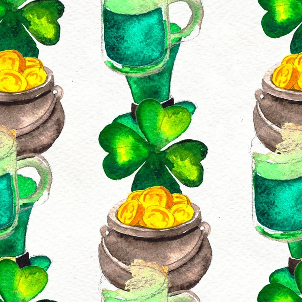 Seamless hand drawn background with St. Patricks Day symbols — Stock Photo, Image