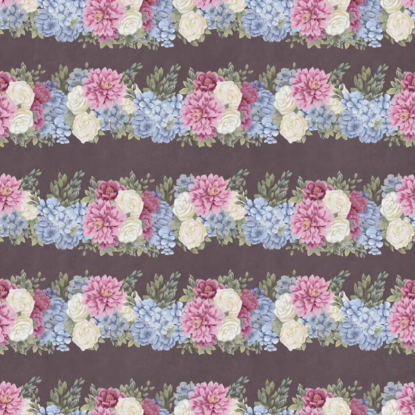 Υδατογραφία floral απρόσκοπτη μοτίβο. Χειροποίητα λουλούδια, υπόδειγμα ευχετήριας κάρτας ή χαρτί περιτυλίγματος — Φωτογραφία Αρχείου