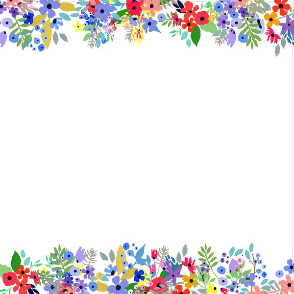 Moldura floral feita de flores. Folhas e ramos de flores silvestres. Ilustração vetorial. — Vetor de Stock