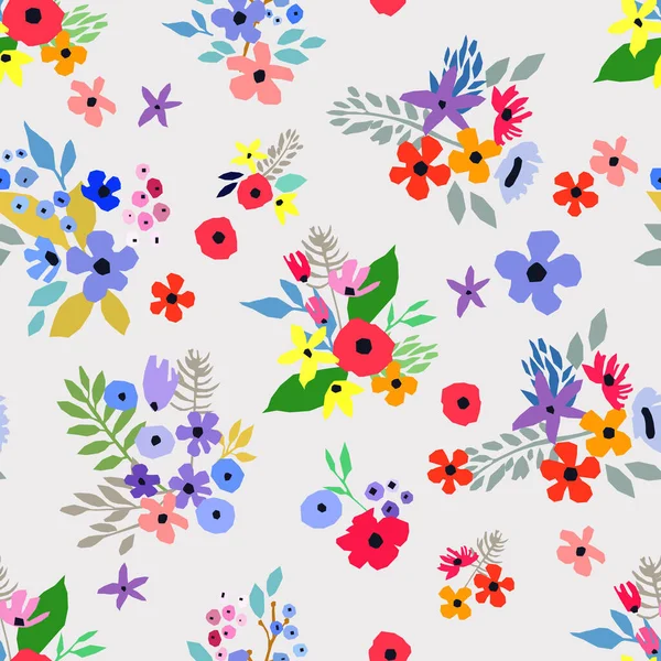 Patrón sin costuras. Diseño floral vectorial con flores silvestres. Fondo romántico — Archivo Imágenes Vectoriales
