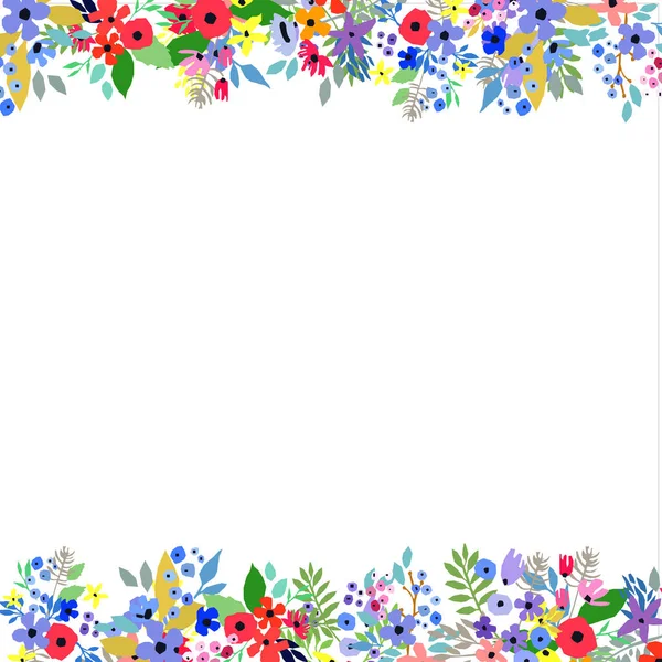 Moldura floral feita de flores. Folhas e ramos de flores silvestres. Ilustração vetorial. —  Vetores de Stock