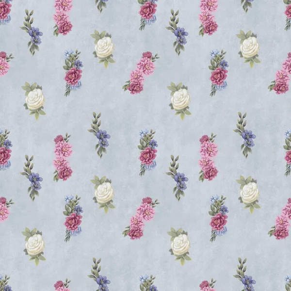 Watercolor floral seamless pattern. Hand painted flowers, greeting card template or wrapping paper — Stock Photo, Image