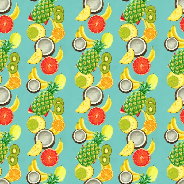 Patrón sin costura dibujado a mano. Fondo de verano con frutas exóticas. — Foto de Stock