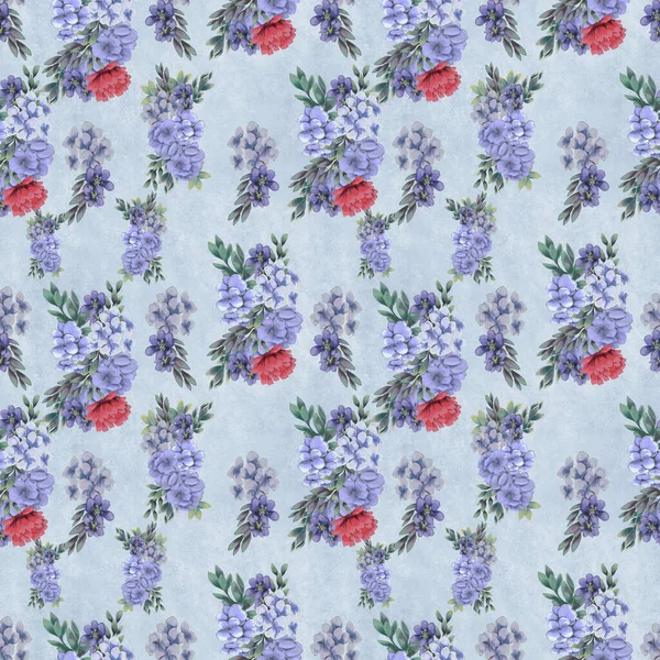 Watercolor floral seamless pattern. Hand painted flowers, greeting card template or wrapping paper — Stock Photo, Image