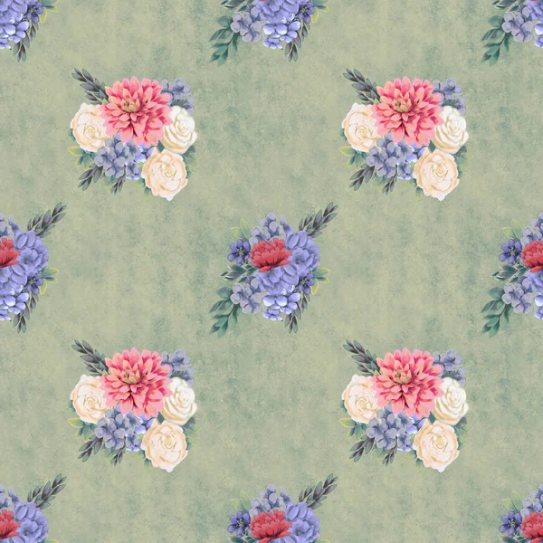 Watercolor floral seamless pattern. Hand painted flowers, greeting card template or wrapping paper — Stock Photo, Image