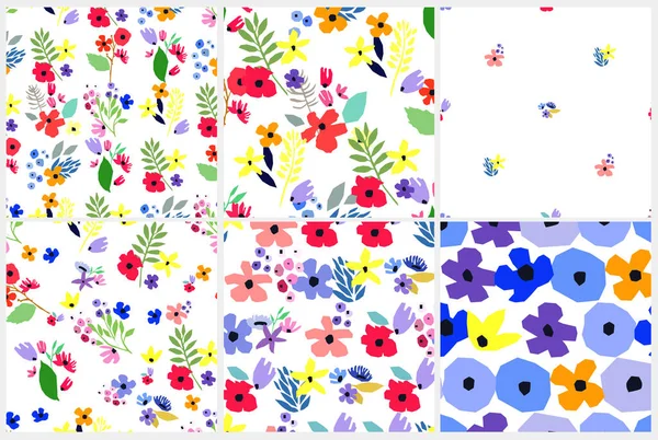 Conjunto de patrones sin costuras. Diseño floral vectorial con flores silvestres. Colección de fondo romántico — Archivo Imágenes Vectoriales