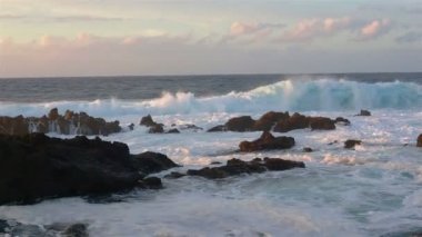 Piscinas Naturais Biscoitos sahilindeki lav taşları. Atlantik Okyanusu. Terceira Azores, Portekiz.