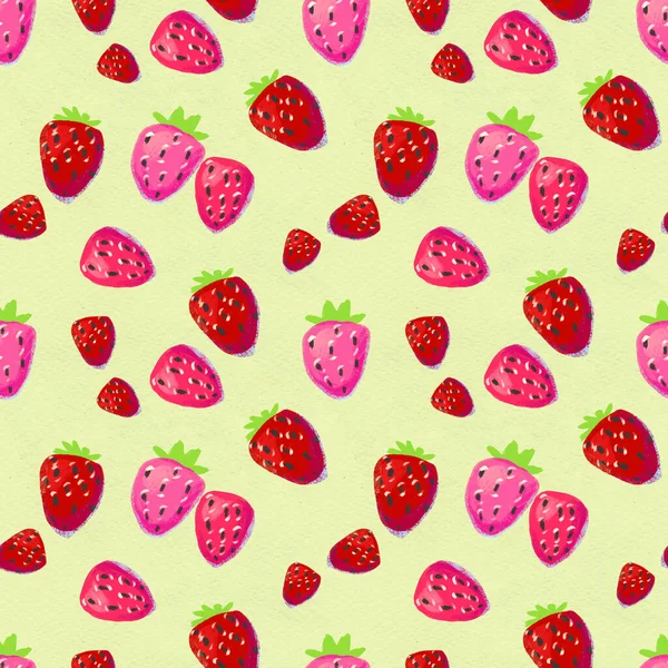딸기가 익은 무미건조 한 패턴. 열매 물감 배경으로 손으로 그린 질감 — 스톡 사진