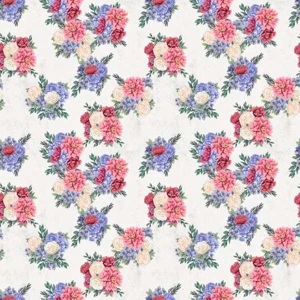 Watercolor floral seamless pattern. Hand painted flowers, greeting card template or wrapping paper — Stock Photo, Image