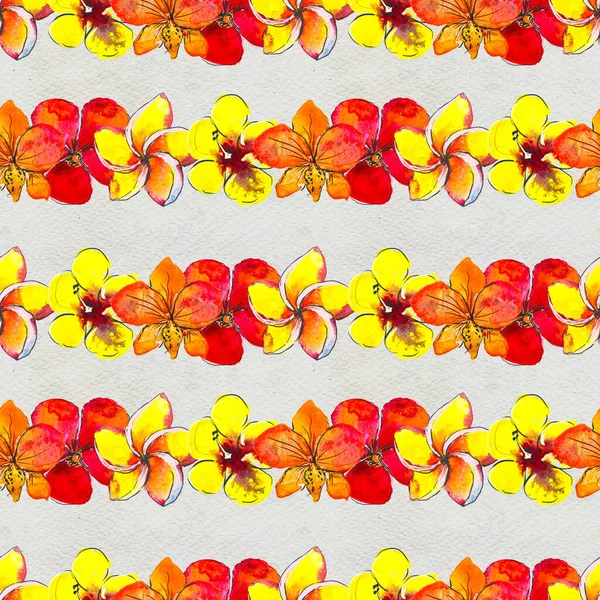 Seamless pattern With Tropical Flowers. Watercolor Background