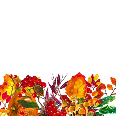 Sonbahar sınırı terk eder. Suluboya el çizimi çerçeve