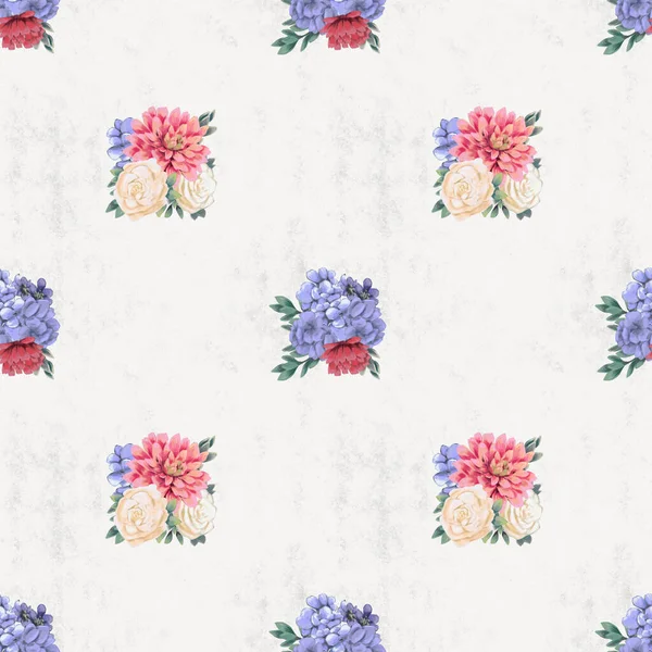 Watercolor floral seamless pattern. Hand painted flowers, greeting card template or wrapping paper — Stock Photo, Image