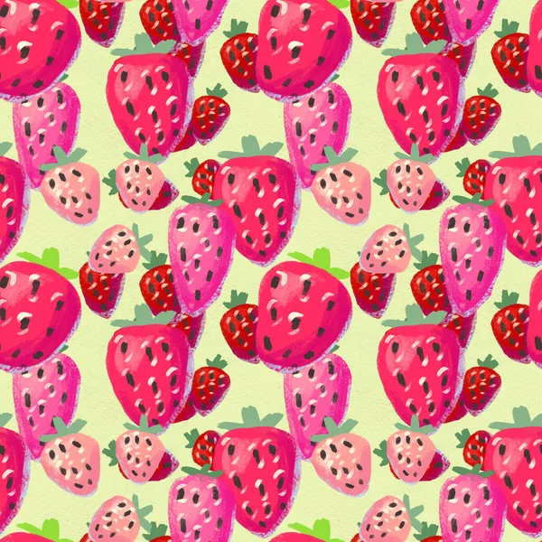 Seamless pattern with ripe strawberry. Hand drawn texture with berries watercolor background — Stock Photo, Image