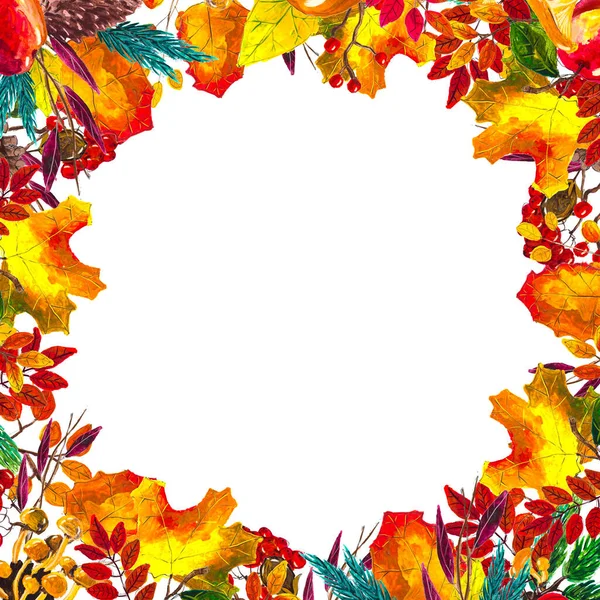 Hösten lämnar gränsen. Akvarell handritad ram — Stockfoto