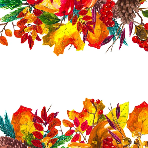 El otoño deja el borde. Marco de acuarela dibujado a mano —  Fotos de Stock