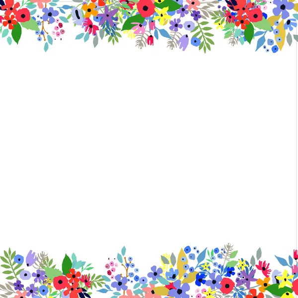 Cadre floral en fleurs. Feuilles et branches de fleurs sauvages. Illustration vectorielle. — Image vectorielle