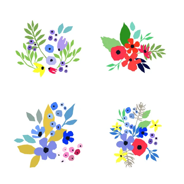 Collection of vector flowers on white background. Vector bouquets. Simple design. — Stock Vector