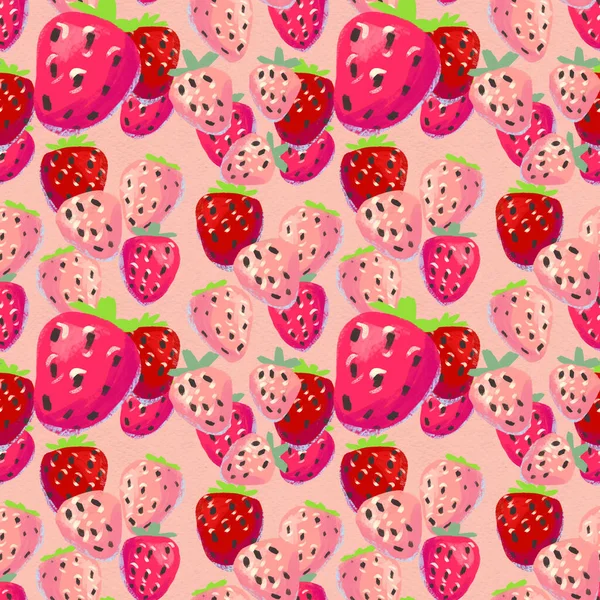 Χωρίς ραφή μοτίβο με ώριμη φράουλα. Χειροποίητη υφή με φόντο νερόχρωμα μούρα — Φωτογραφία Αρχείου
