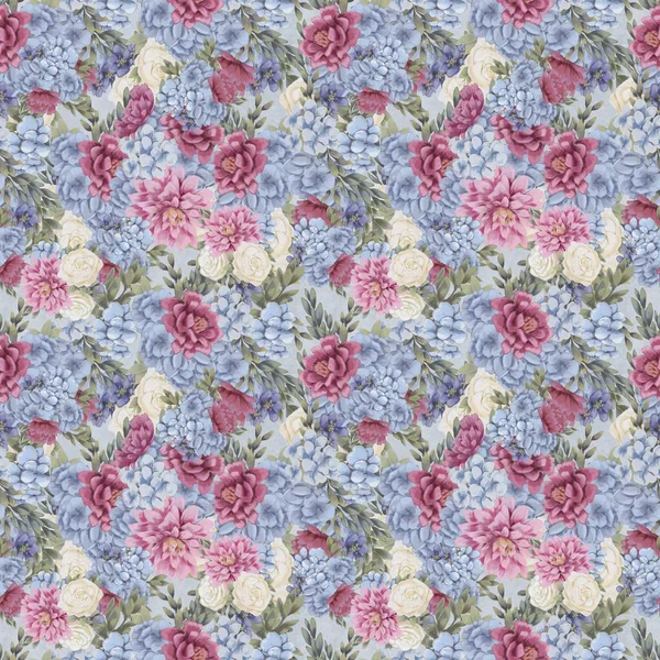 Aquarelle motif floral sans couture. Fleurs peintes à la main, modèle de carte de vœux ou papier d'emballage — Photo