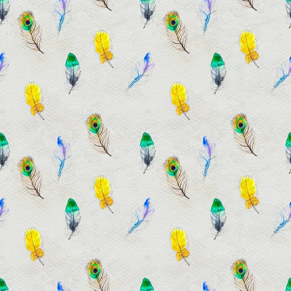 Watercolor feathers seamless pattern. Hand painted texture — Stock Photo, Image