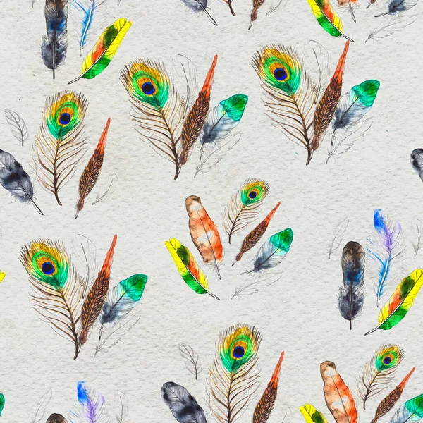 Watercolor feathers seamless pattern. Hand painted texture — Stock Photo, Image