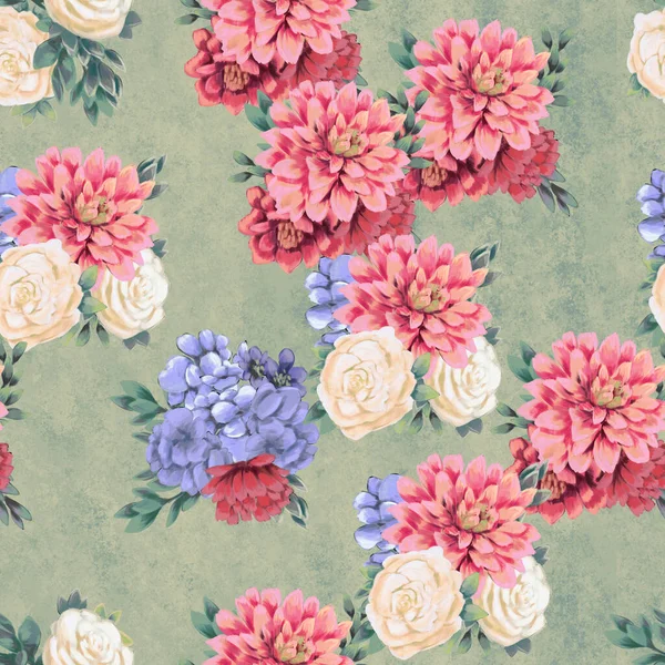 Watercolor floral seamless pattern. Hand painted flowers, greeting card template or wrapping paper — Stock Photo, Image