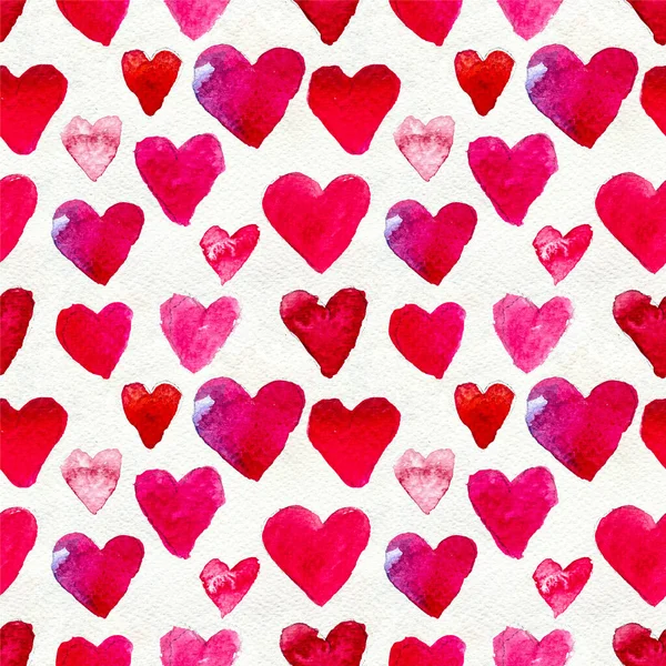 Happy Valentines Day. Seamless pattern with red watercolor hearts. — Stock Photo, Image