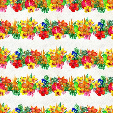 Tropik çiçeklerle kusursuz desen. Suluboya Arkaplanı