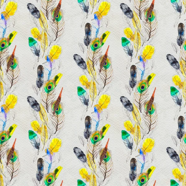 Watercolor feathers seamless pattern. Hand painted texture — Stock Photo, Image