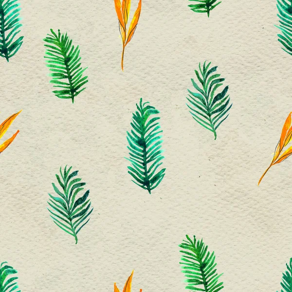 熱帯の葉とシームレスなパターン。水彩画背景 — ストック写真