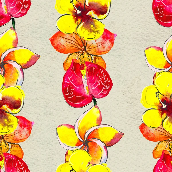 Seamless pattern With Tropical Flowers. Watercolor Background