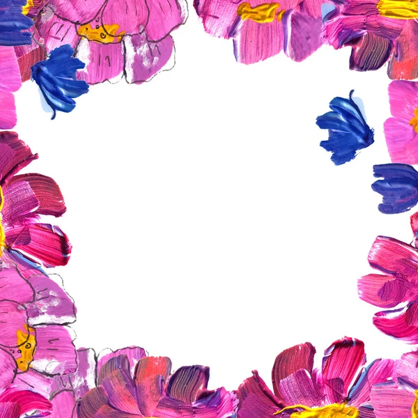 Handbemalter Blumenrahmen. Wildröschen auf weißem Hintergrund — Stockfoto