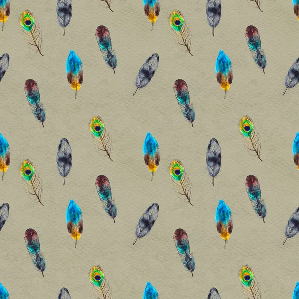 Watercolor feathers seamless pattern. Hand painted texture — Stock Photo, Image