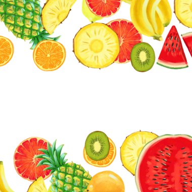 Beyaz arkaplanda el yapımı egzotik meyve sınırı izole edilmiş