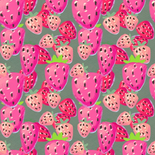 Seamless pattern with ripe strawberry. Hand drawn texture with berries watercolor background — Stock Photo, Image