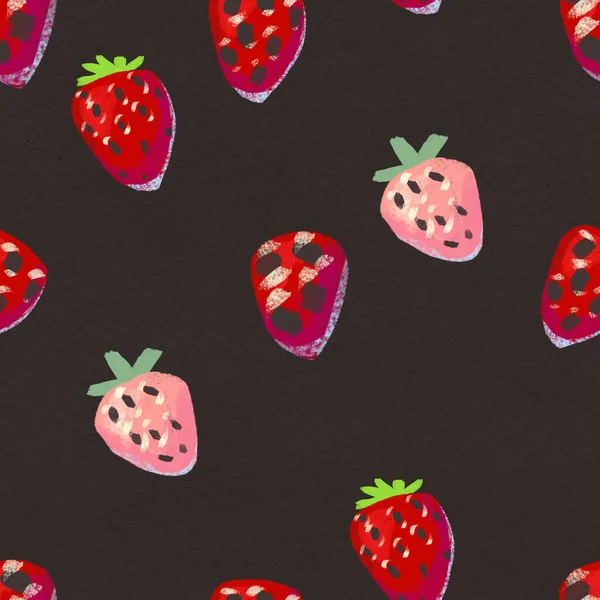 无缝图案,草莓成熟.带有浆果水彩背景的手绘纹理 — 图库照片