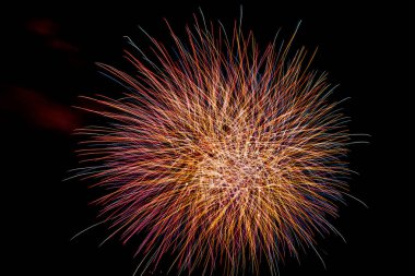 Image of a colorful fireworks display on dark sky background.  clipart