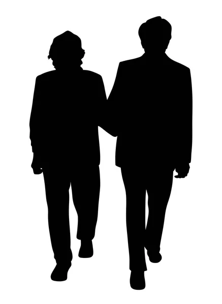 Illustration Silhouette Senior Couple Walking Arm Arm Isolated White Background — Stock Vector