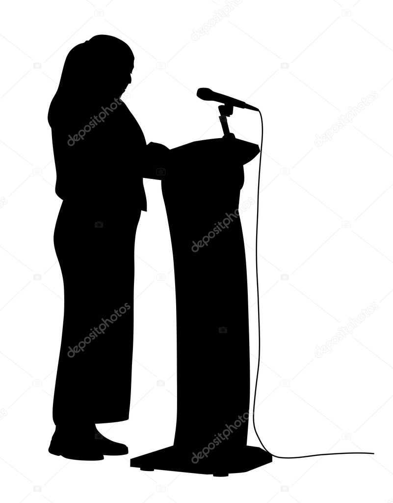 Illustration silhouette of a woman public speaking. Isolated white background. EPS file available.