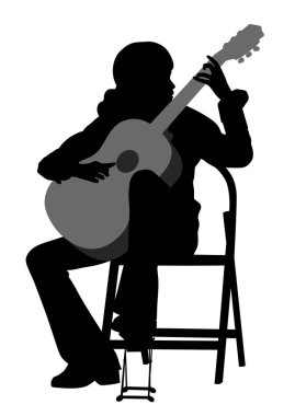 Bir genç kadın akustik gitar çalan Illustration. Klasik müzik. İzole beyaz arka plan. EPS dosyası kullanılabilir.