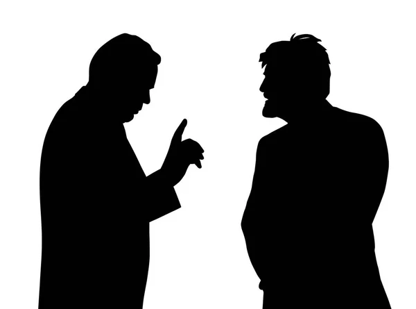 Illustration Silhouette Deux Hommes Affaires Parlant Plan Affaires Problèmes Fond — Image vectorielle