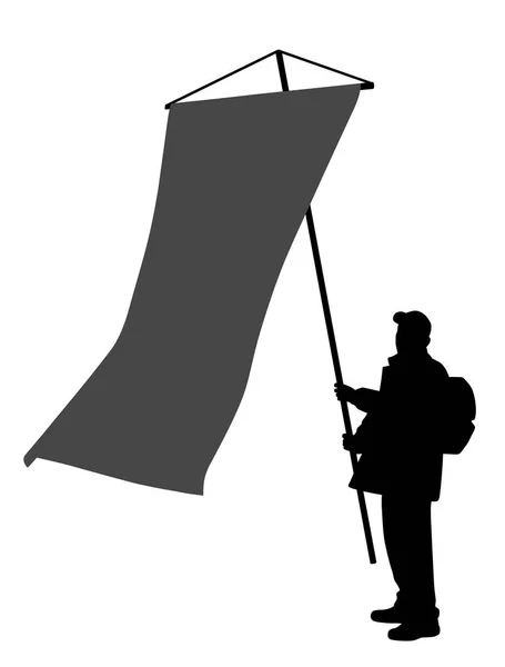 Man holding large vertical flag — Stock Vector