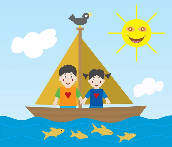 Kids sailing adventure — Stock Vector