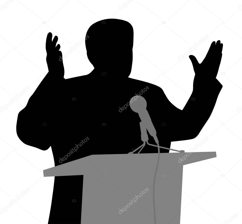 Public speaking with open hands gesture